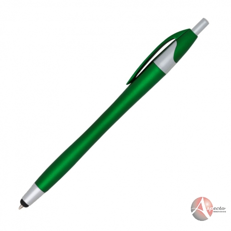 Caneta plástica com ponteira touch Verde