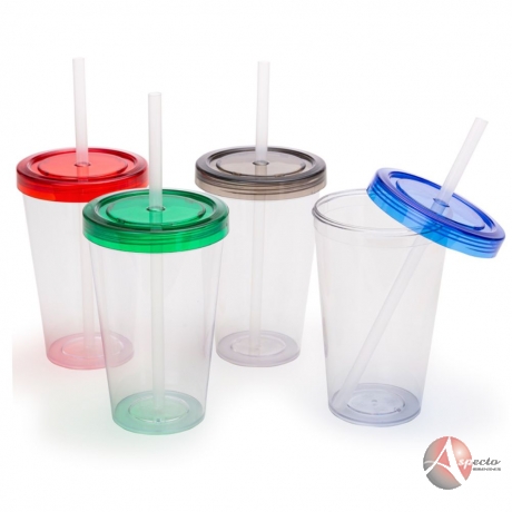 Copo Plástico 600ml Canudo Biodegradável para Brindes