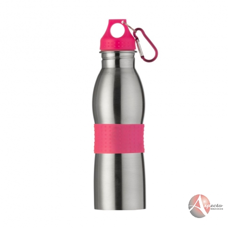 Squeeze em Inox com Mosquetão 600ml para Brindes Rosa