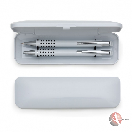 Conjunto de Caneta e Lapiseira Metálico Branco