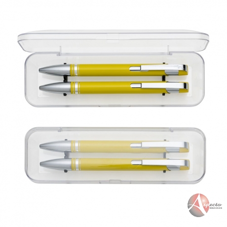 Conjunto Caneta e Lapiseira Semi-Metal Amarelo