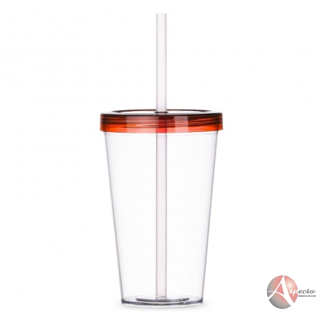 Copo Plástico 600ml Canudo Biodegradável para Brindes Vermelho