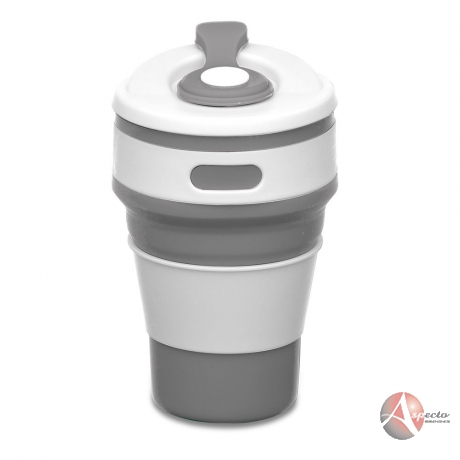 Copo Retrátil 350ml de Silicone para Brindes Cinza