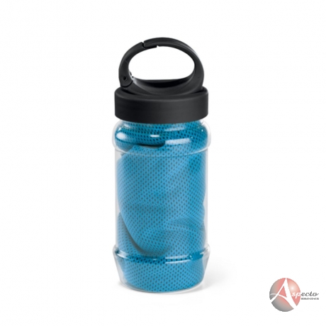 Toalha Poliamida e Poliéster com Garrafa 440 ML para Brindes Azul