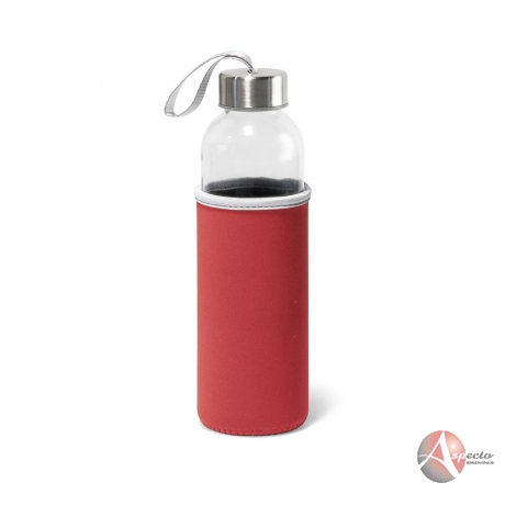 Squeeze de Vidro e Aço Inox 520 ml com Luva Soft Shell Vermelho