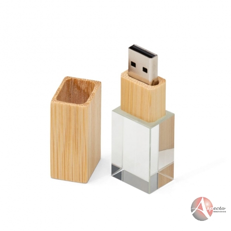 Pen Drive Personalizado de Cristal e Bambu