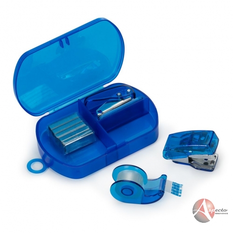 Kit grampeador e Durex para Brindes Azul