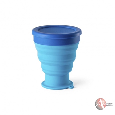Copo Dobrável 400 ml de Silicone para Brindes Azul Claro