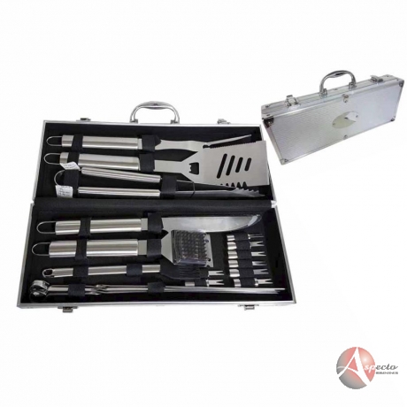 Kit Churrasco 18 peças em Metal com Maleta para Brindes