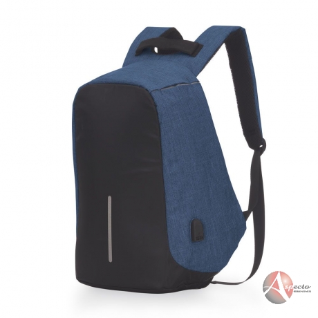 Mochila Poliéster Anti-Furto USB para Brindes Azul