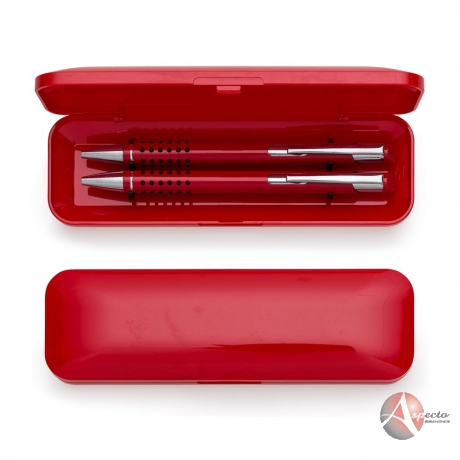 Conjunto de Caneta e Lapiseira Metálico Vermelho