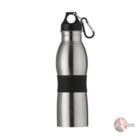 Squeeze em Inox com Mosquetão 600ml para Brindes Preto