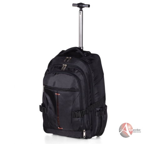 Mochila de Nylon com Rodinhas para Brindes Preta