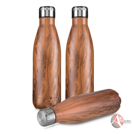 Garrafa Aço Inoxidável 750 ml Textura Imitação Madeira Marrom