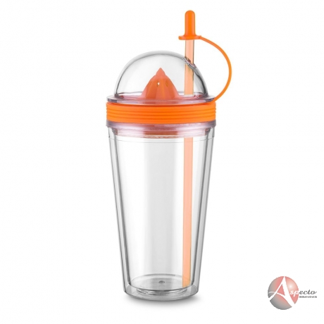 Copo Plástico 500ml Espremedor para Brindes Personalizados Laranja