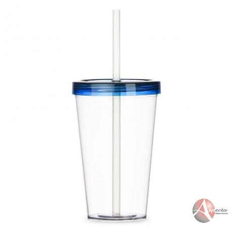 Copo Plástico 600ml Canudo Biodegradável para Brindes Azul