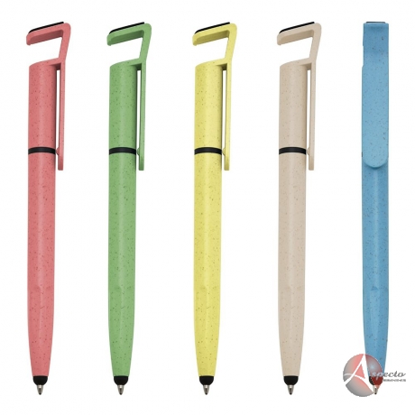Caneta Fibra de Bambu Touch com Suporte para Brindes Varias Cores
