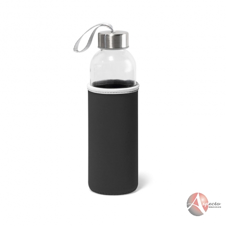 Squeeze de Vidro e Aço Inox 520 ml com Luva Soft Shell Preto