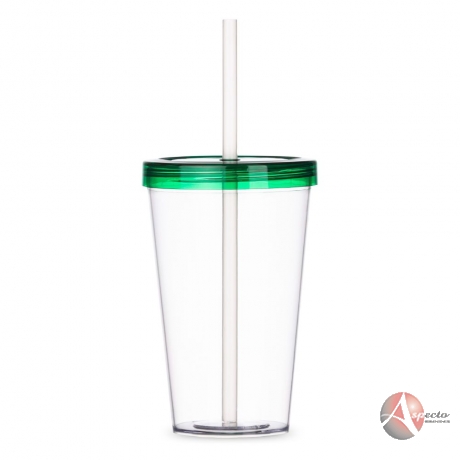 Copo Plástico 600ml Canudo Biodegradável para Brindes Verde