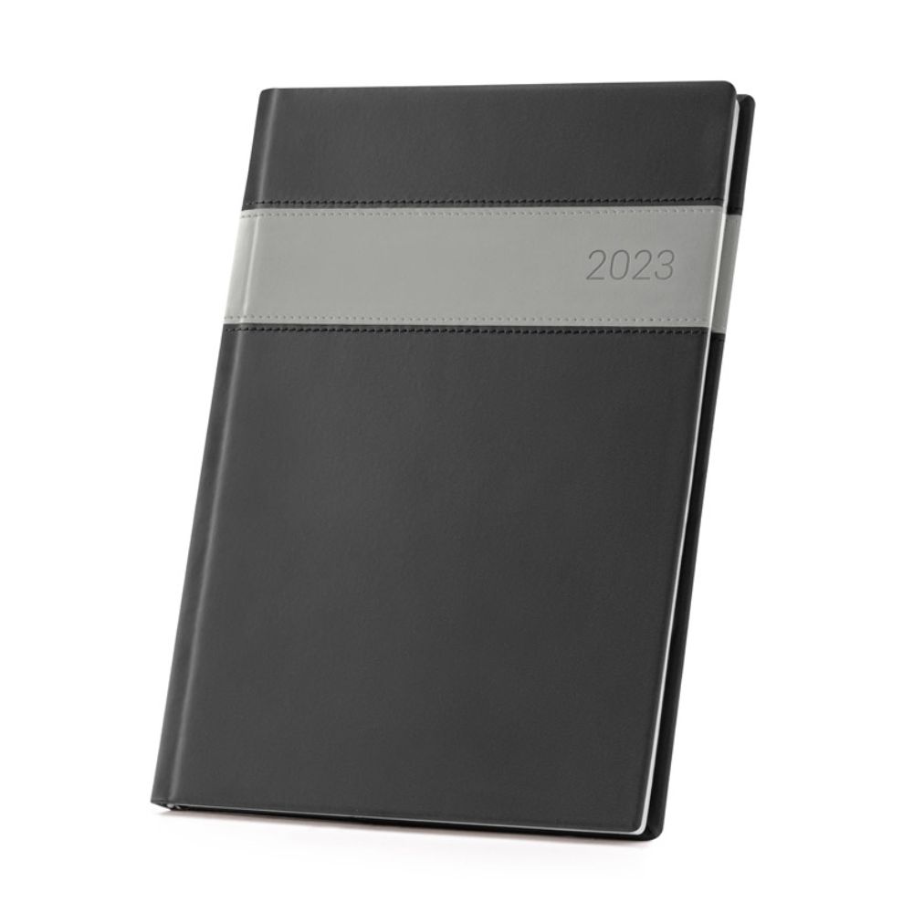 Agenda Diária 2023 Couro Sintético Cinza Personalizada para Brindes