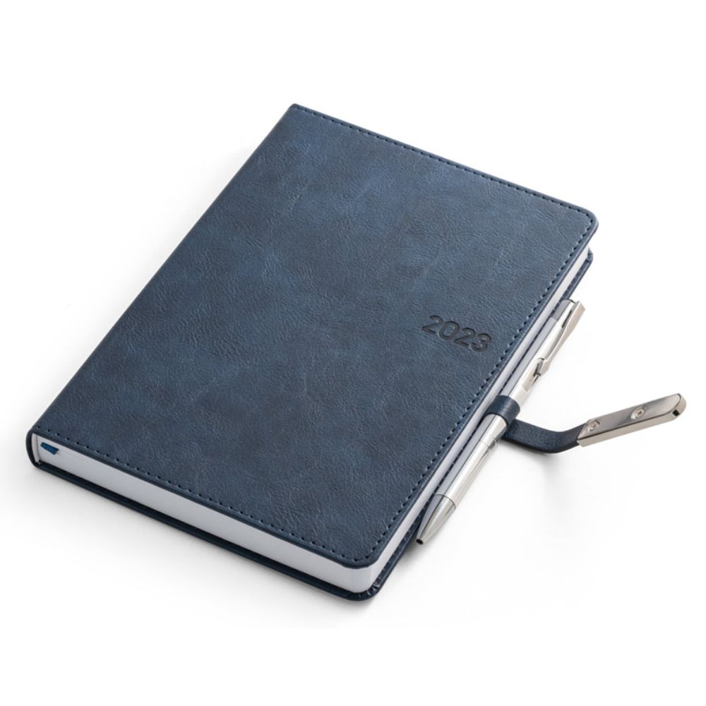 Agenda Diária Couro Sintético Azul para Brindes Personalizados