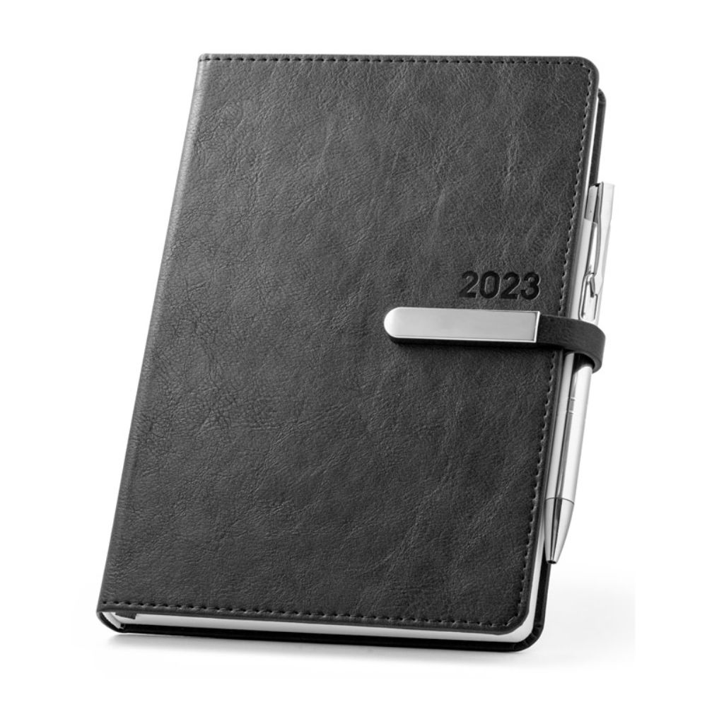 Agenda Diária Couro Sintético Preta para Brindes Personalizados