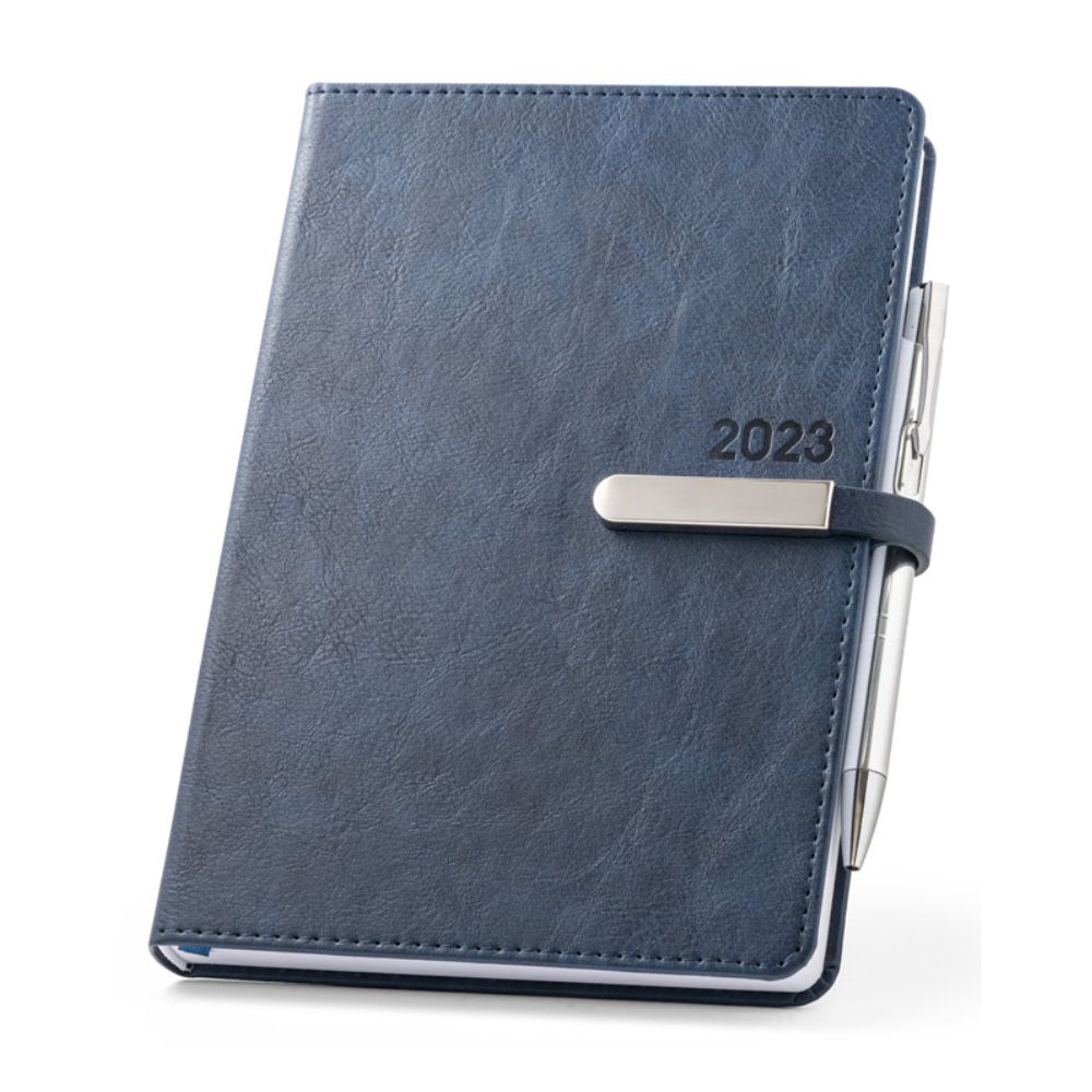 Agenda Diária Couro Sintético Azul para Brindes Personalizados