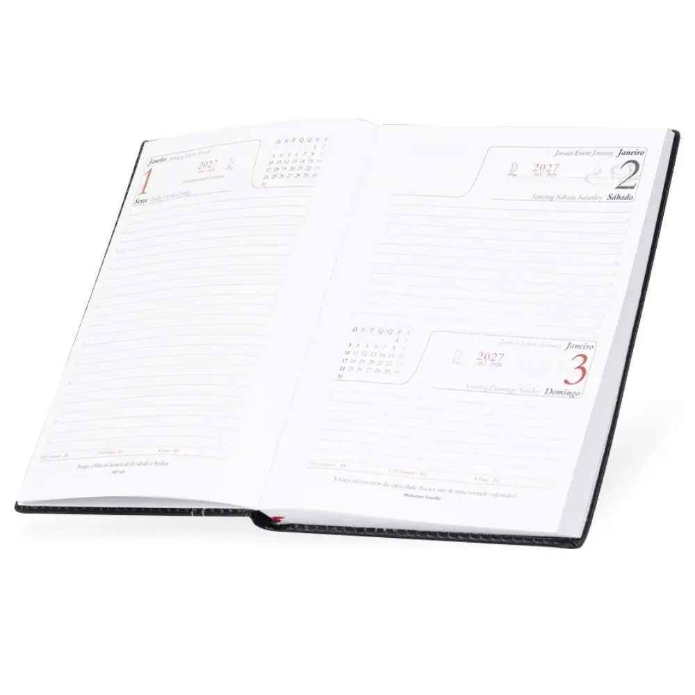 Agenda Diária 2027 em Couro Sintético Personalizada