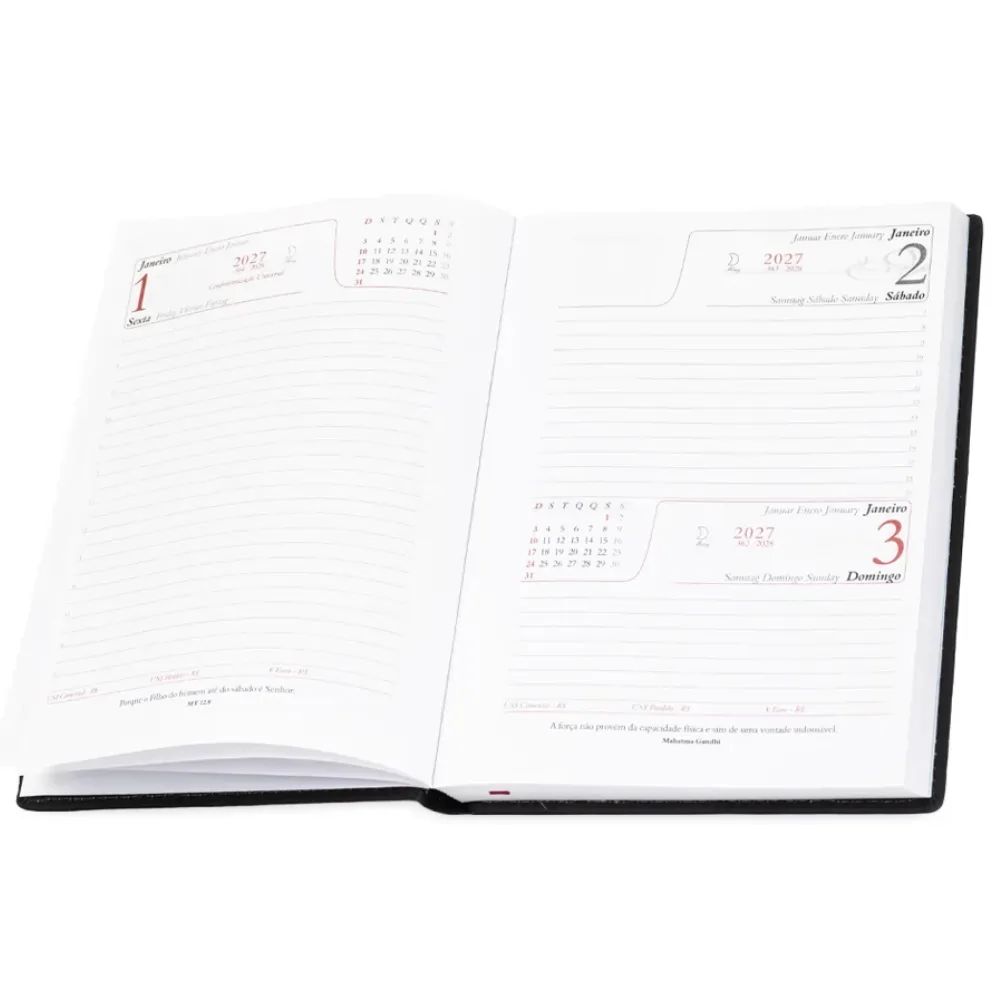 Agenda Diária 2027 em Couro Sintético Personalizada