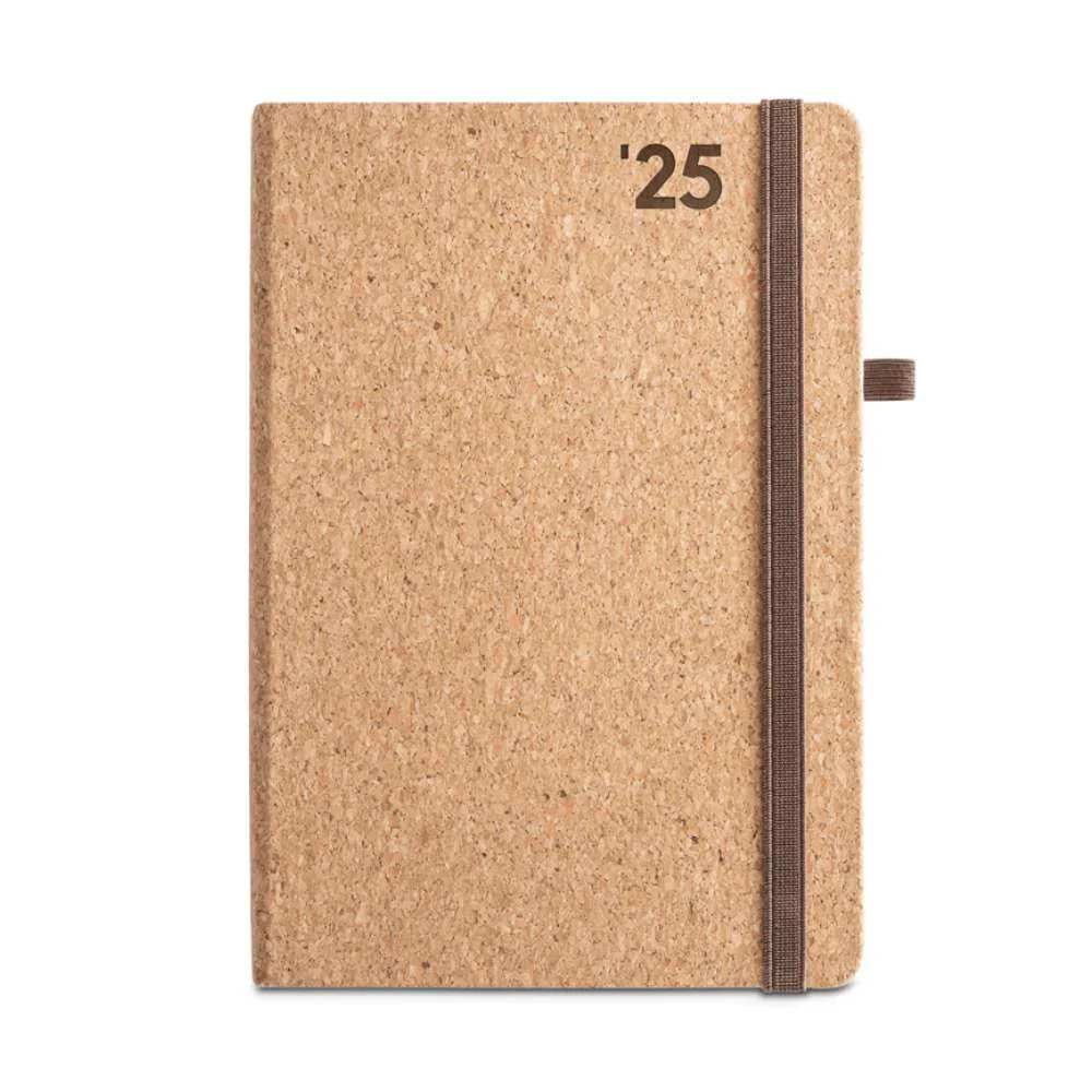 Agenda diária em cortiça personalizada para brindes corporativos