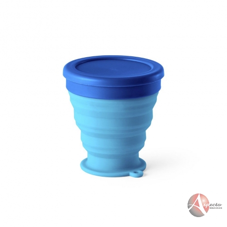 Copo Dobrável 240 ml de Silicone para Brindes Azul Claro