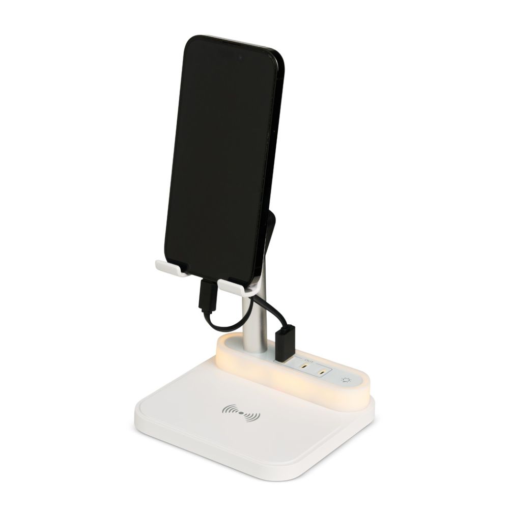 Base de carregamento com suporte para celular e luminária