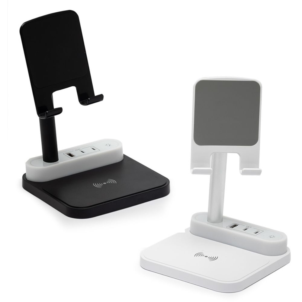 Base de carregamento com suporte para celular e luminária