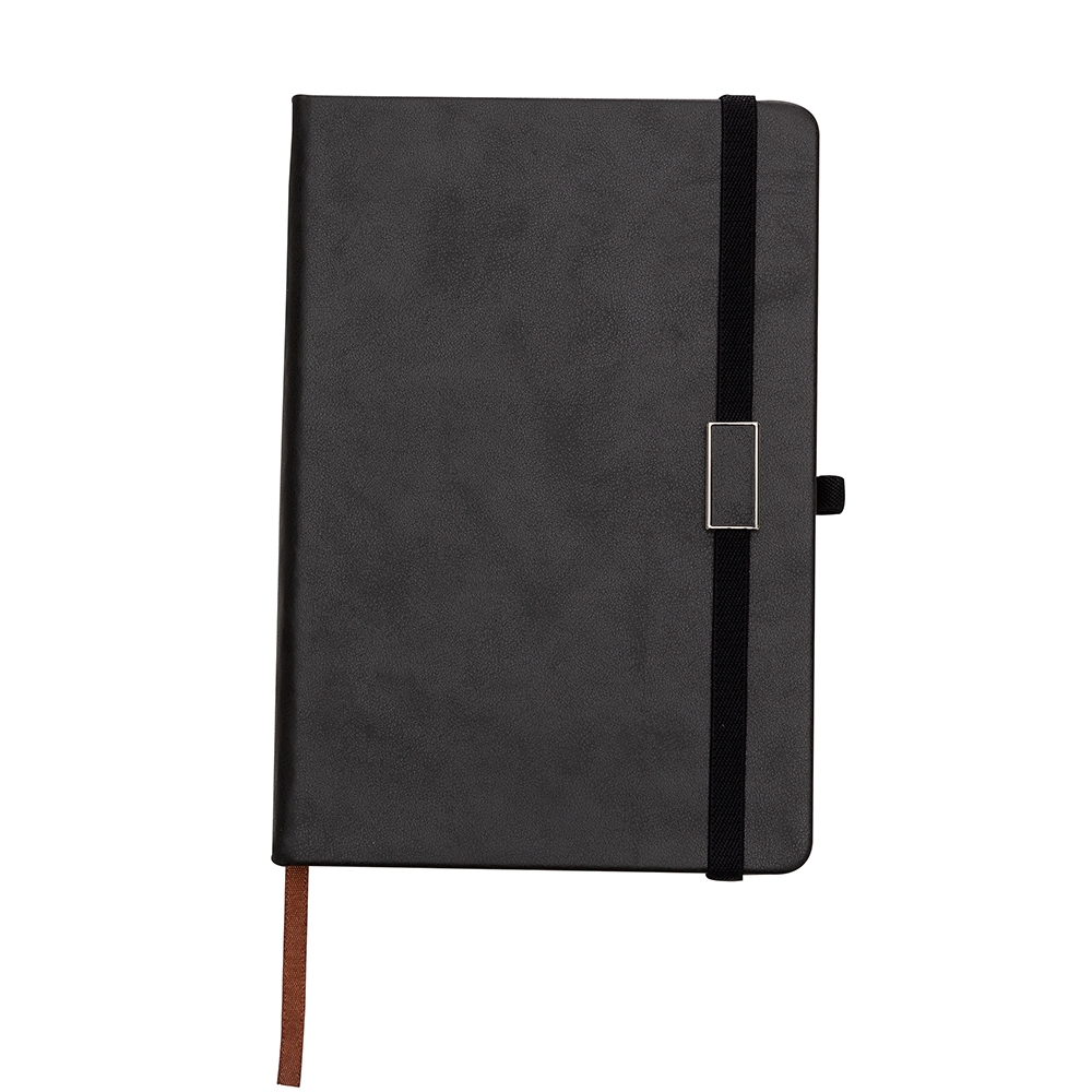 Bloco Caderno Emborrachado com Suporte para caneta Preto