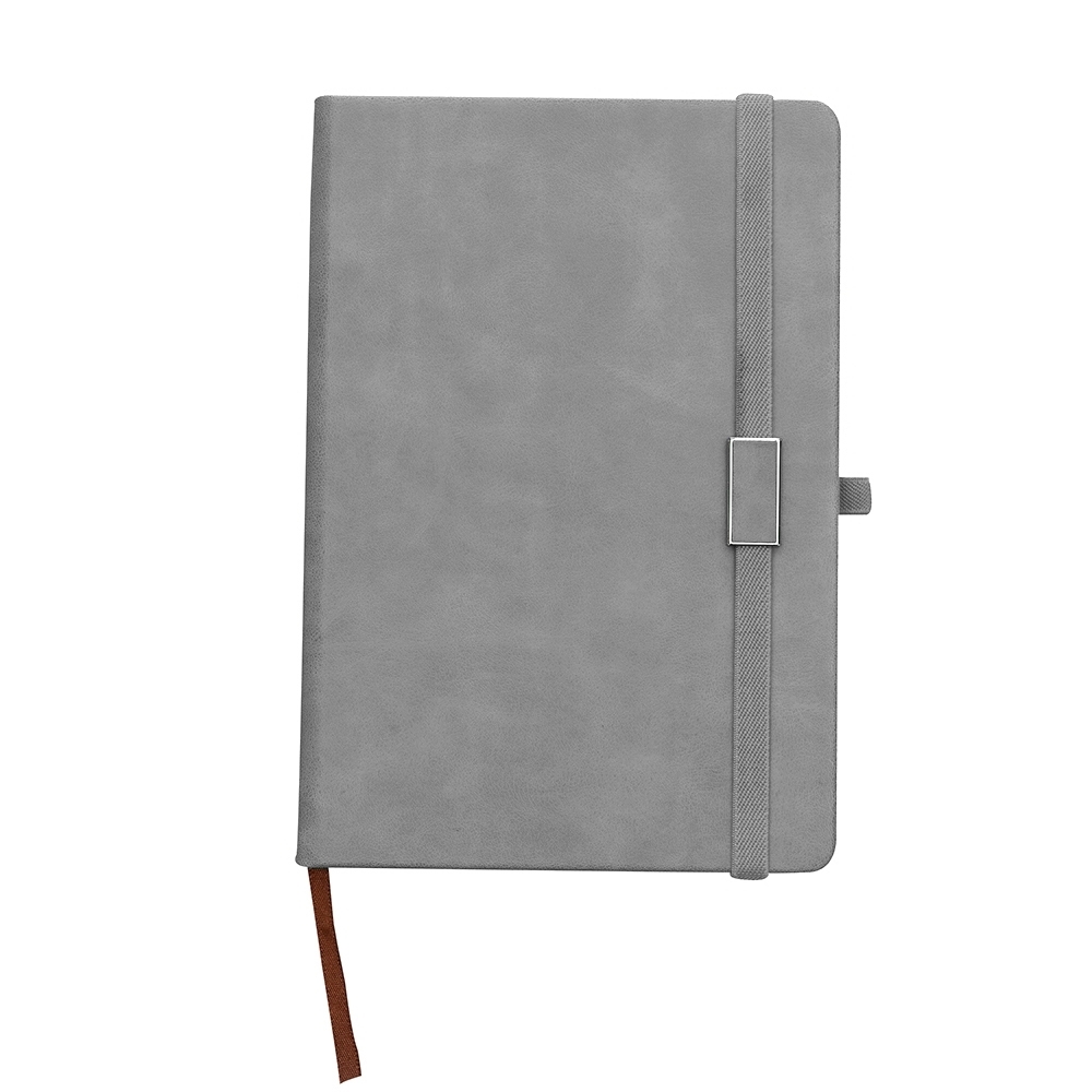 Bloco Caderno Emborrachado com Suporte para caneta Cinza