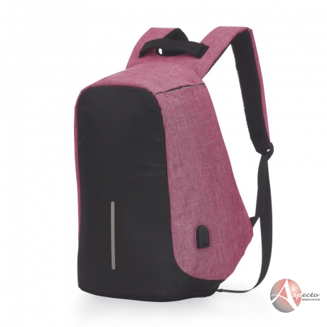 Mochila Poliéster Anti-Furto USB para Brindes Rosa