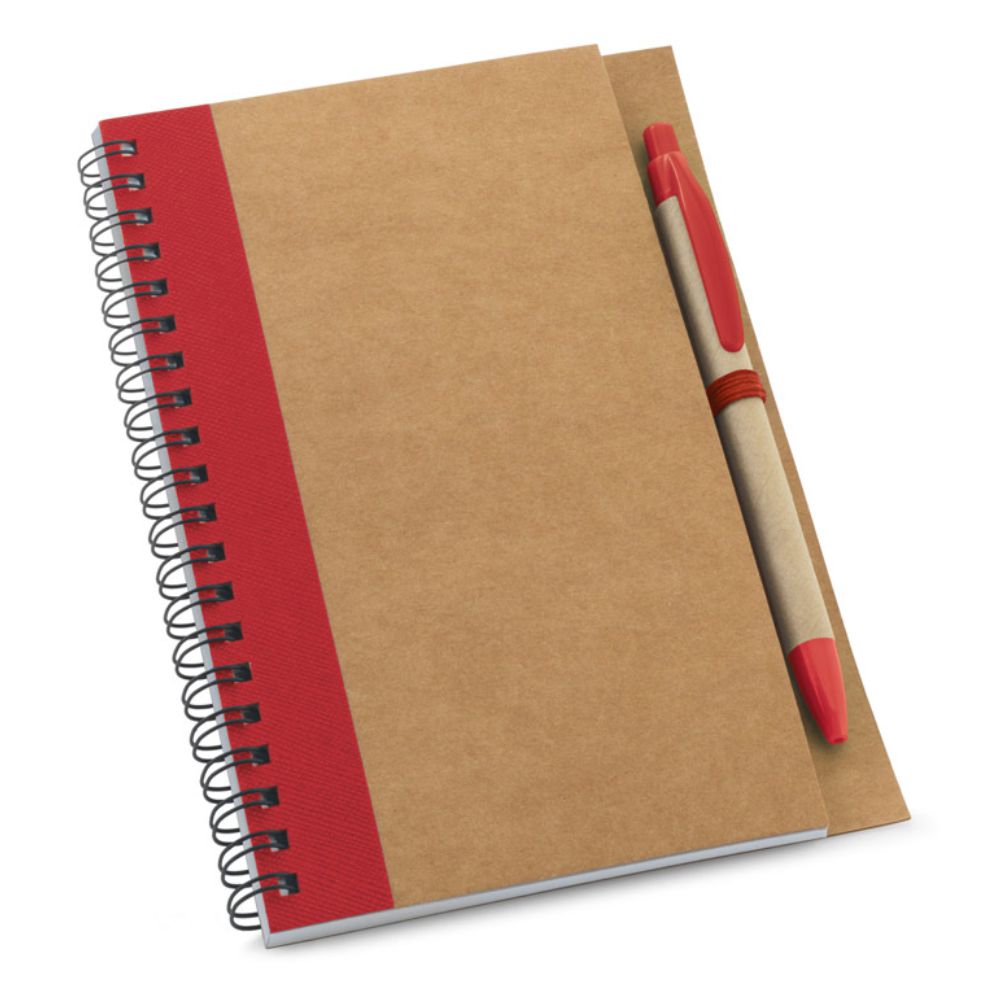 Caderneta Espiral Ecológica Vermelha com Caneta para Brindes Promocionais