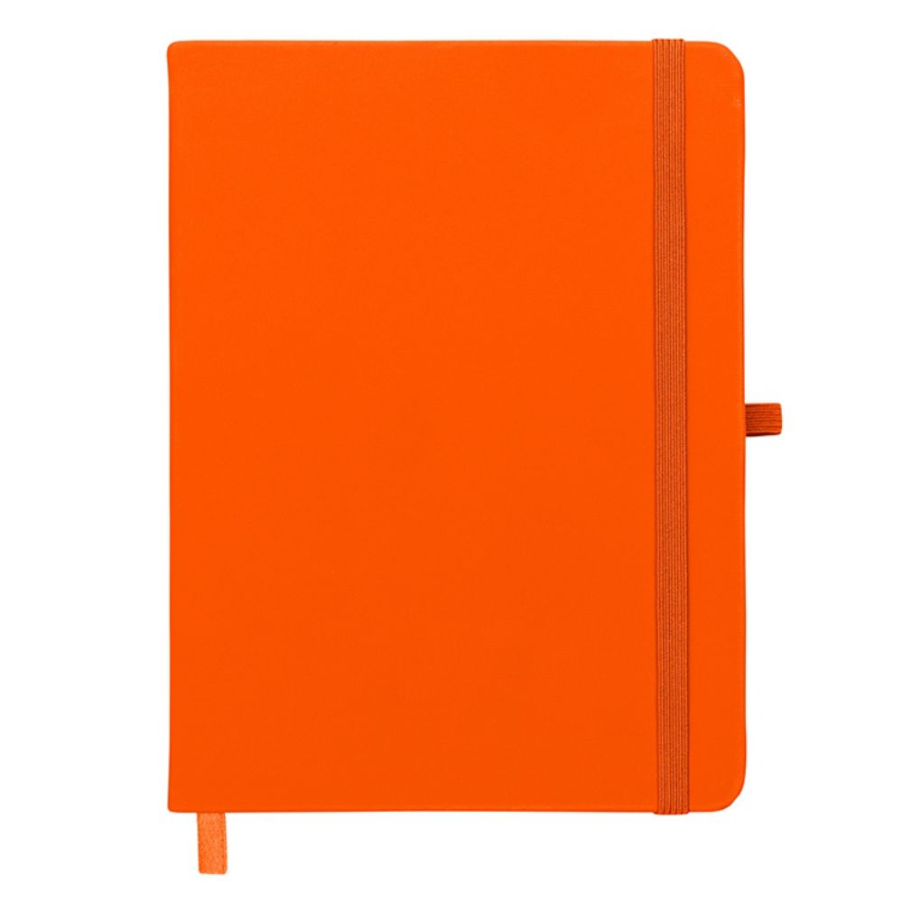 Caderneta tipo Moleskine em Couro Sintético Laranja para Brindes Personalizados