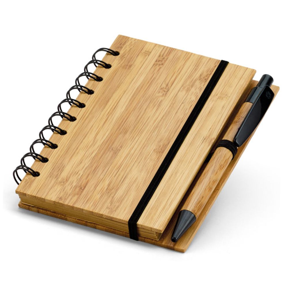 Caderno com Capa em Bambu 10 x 14 cm com Caneta
