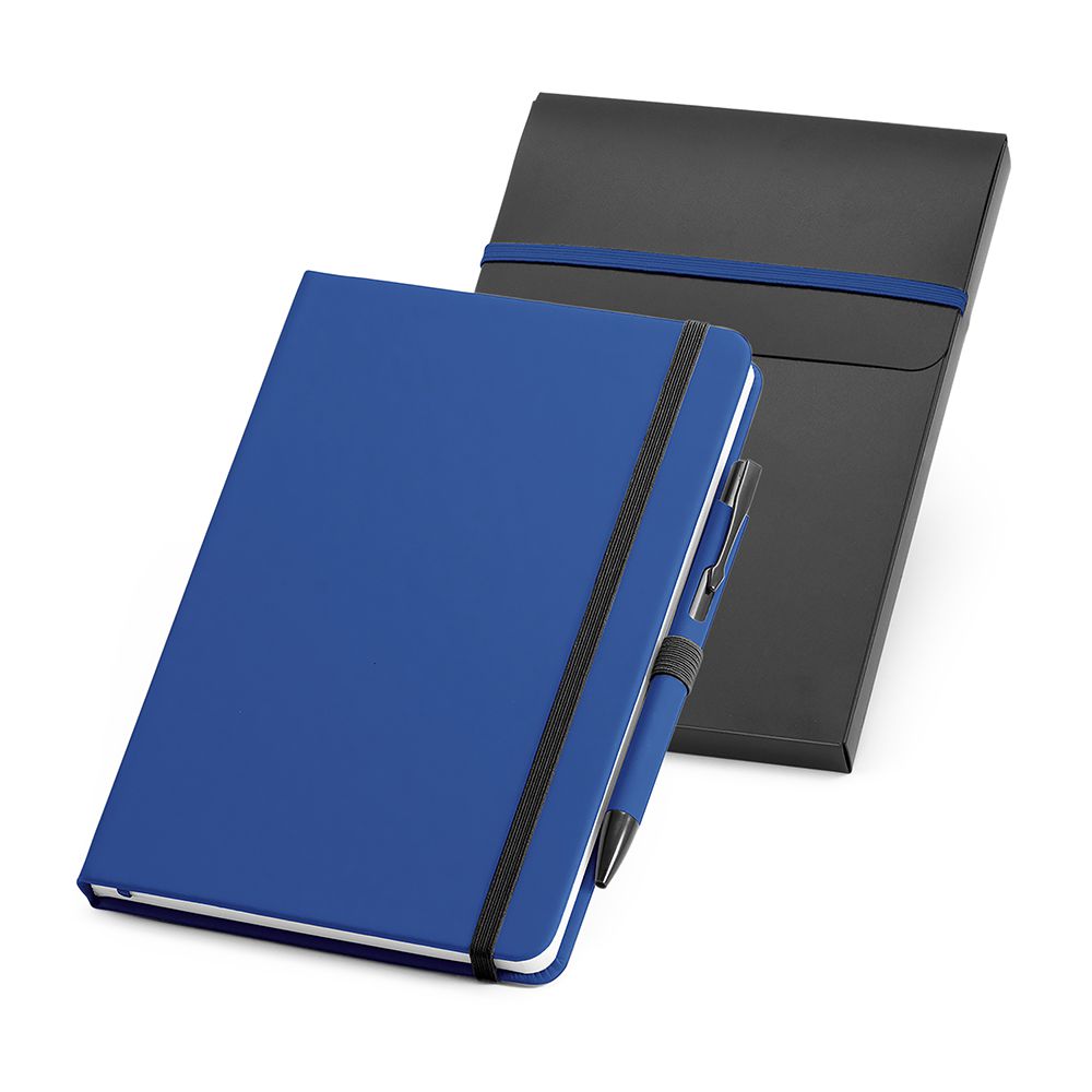 Caderno Tipo Moleskine com Caneta Azul para Brindes Personalizados