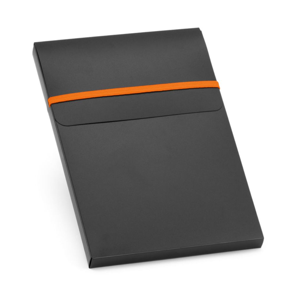 Caderno Tipo Moleskine com Caneta Laranja para Brindes Personalizados
