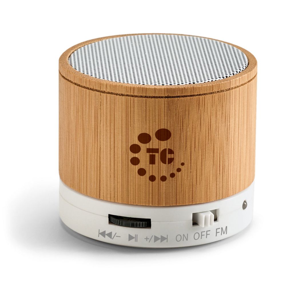 Caixa de Som com Microfone em Bambu Personalizada