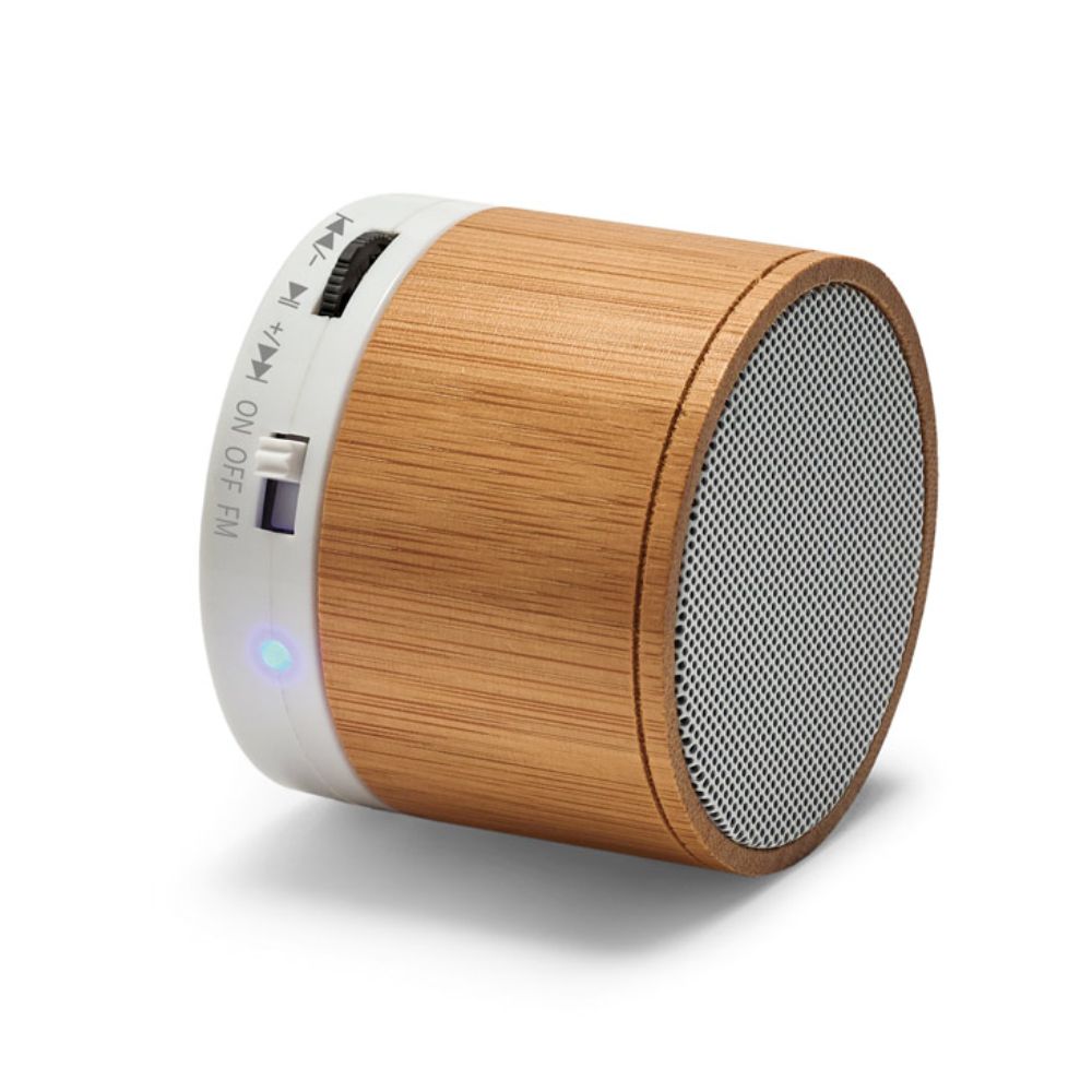 Caixa de Som com Microfone em Bambu Personalizada