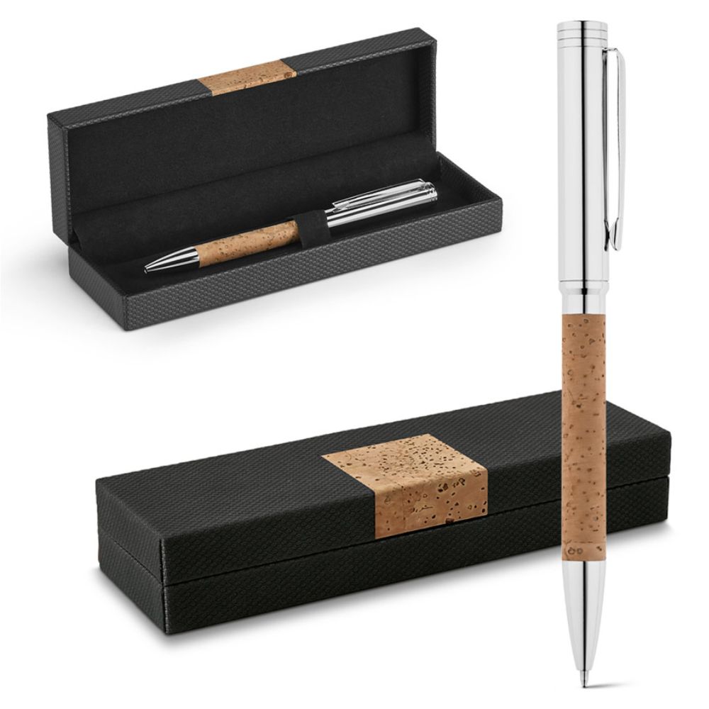 Caneta Cortiça e Metal com Estojo Personalizado para Brindes