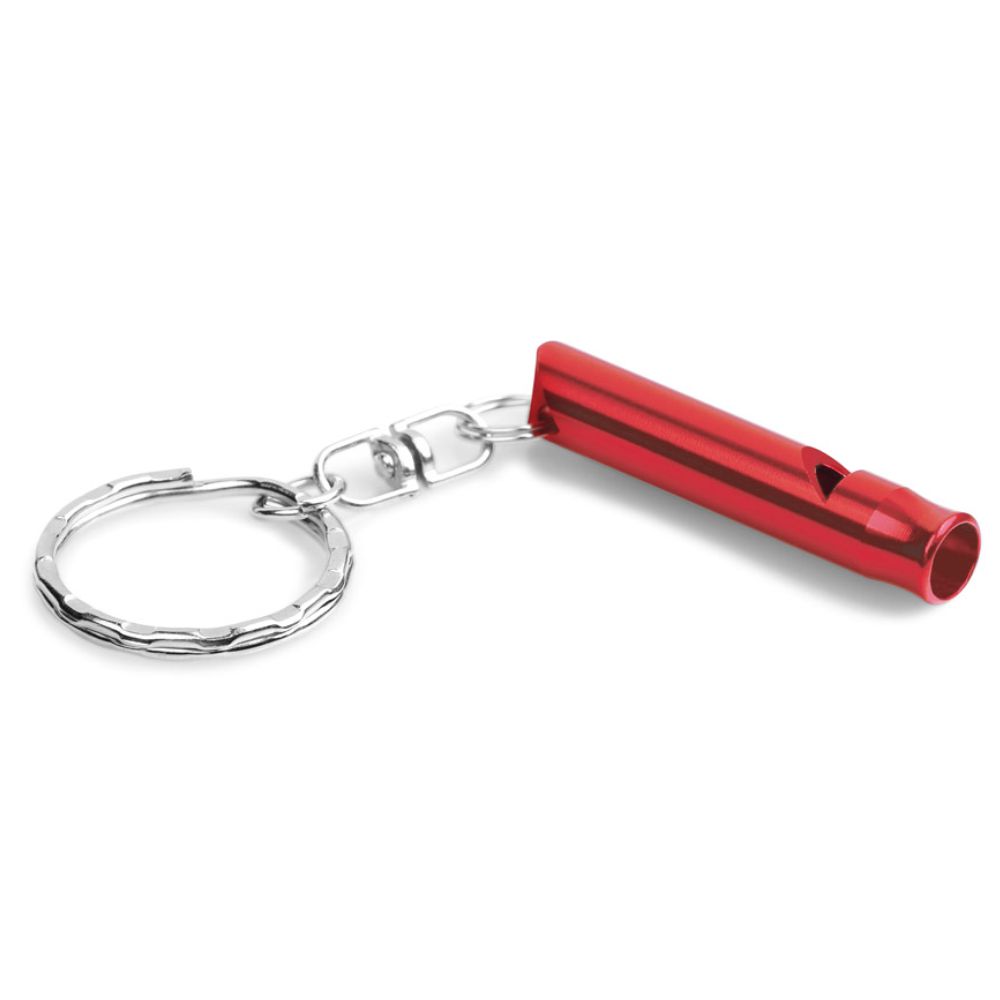 Chaveiro em Metal Vermelho com apito para brindes promocionais