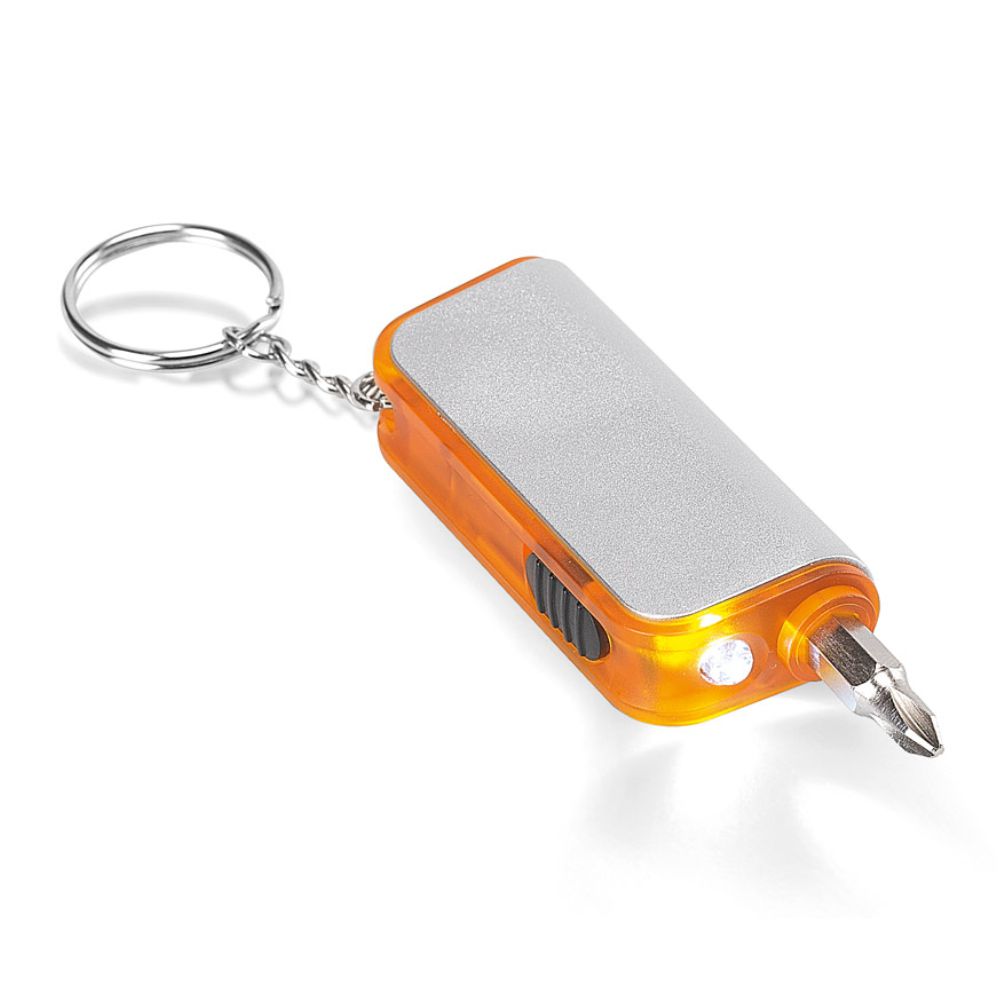 Chaveiro com LED e Ferramenta Laranja para Brindes Personalizados