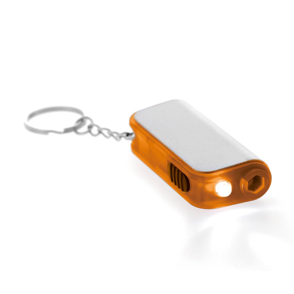 Chaveiro com LED e Ferramenta Laranja para Brindes Personalizados