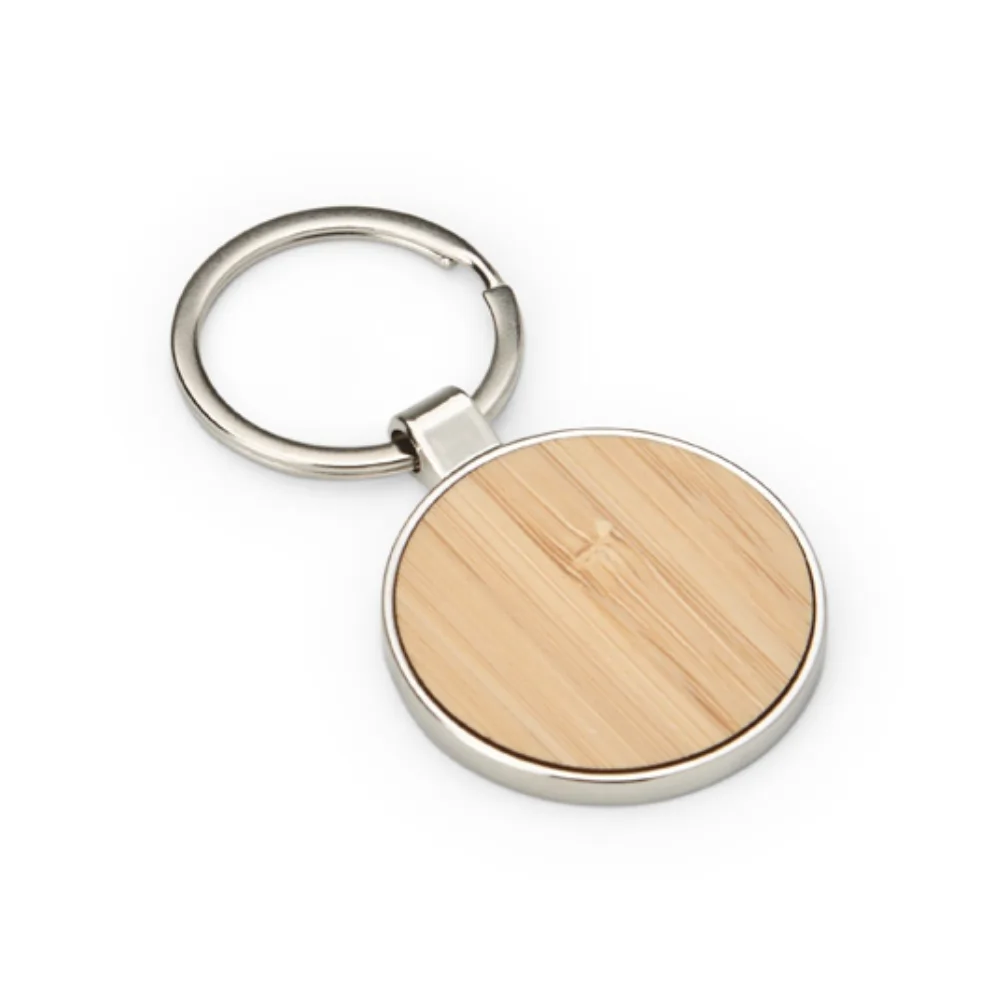 Chaveiro de metal e bambu personalizado para brindes promocionais
