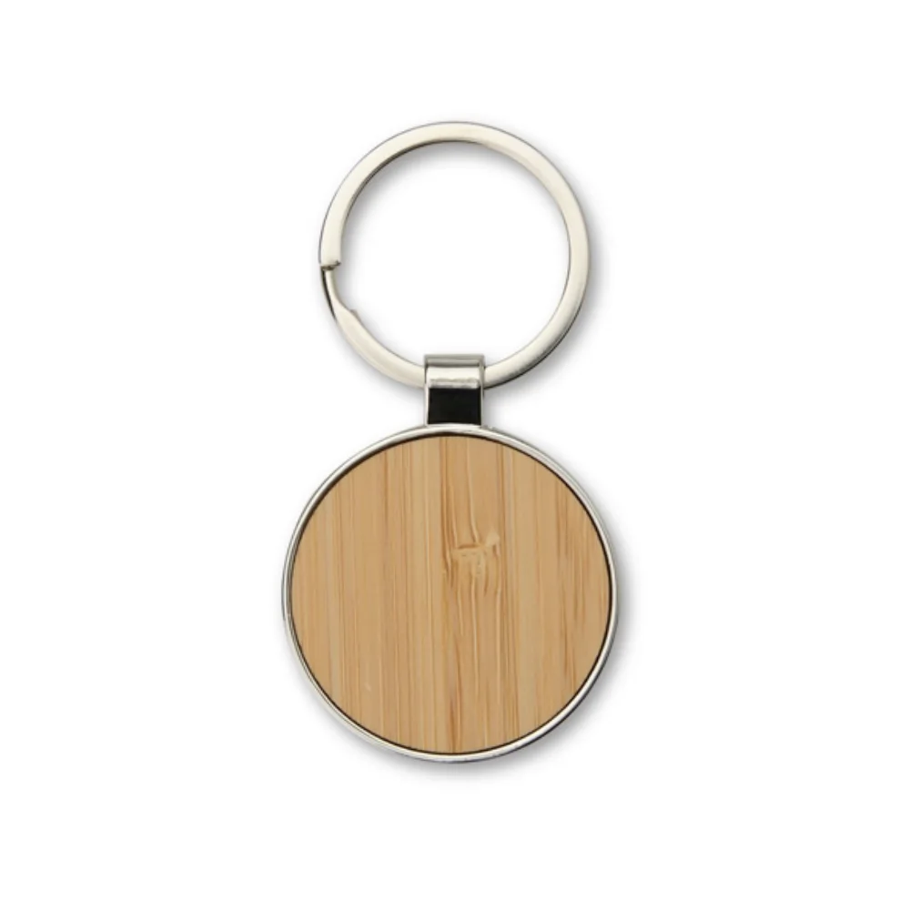 Chaveiro de metal e bambu personalizado para brindes promocionais