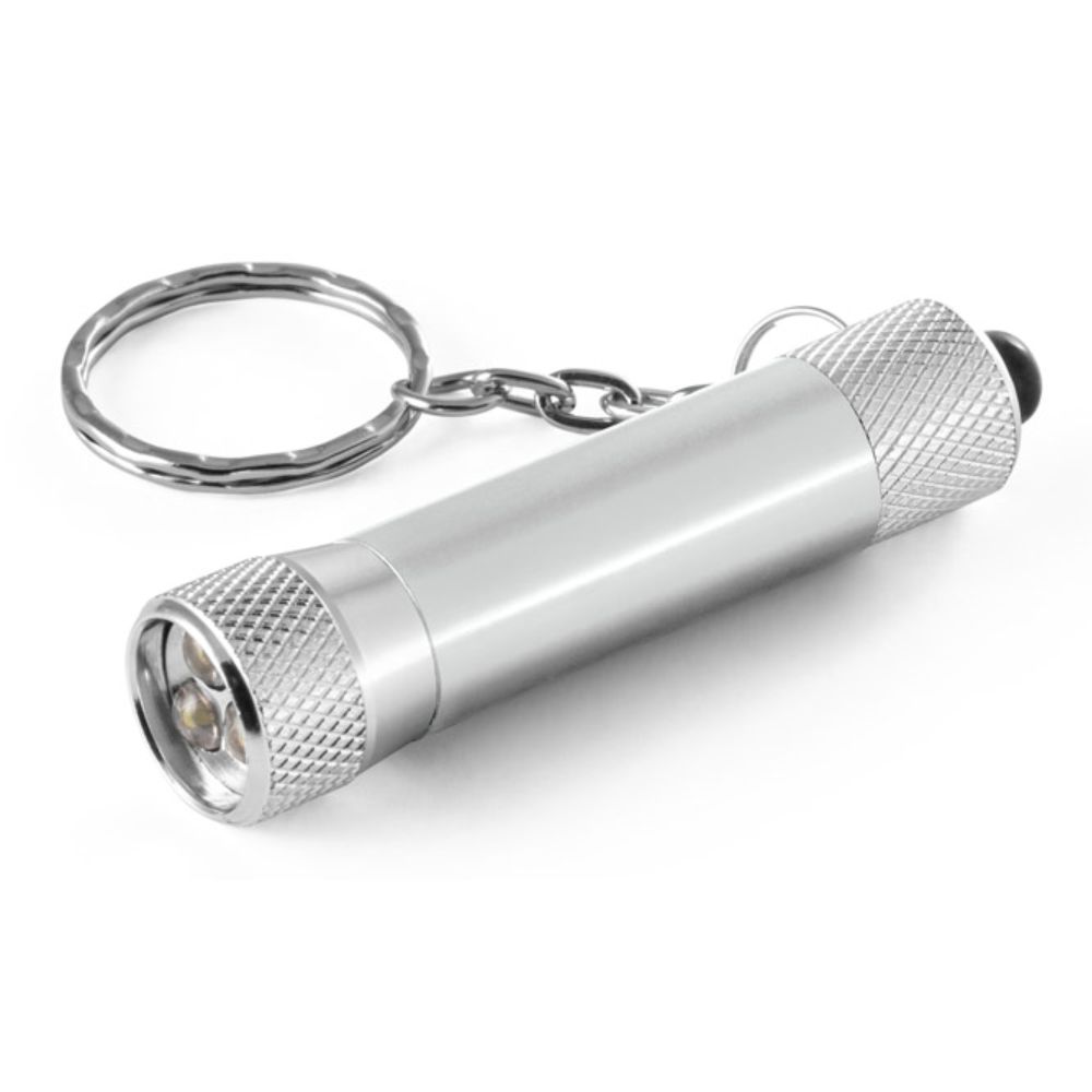Chaveiro Lanterna Prata em Alumínio para Brindes Personalizados